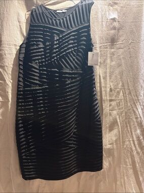 Calvin Klein Black Striped Sheer-Overlay Pencil Skirt